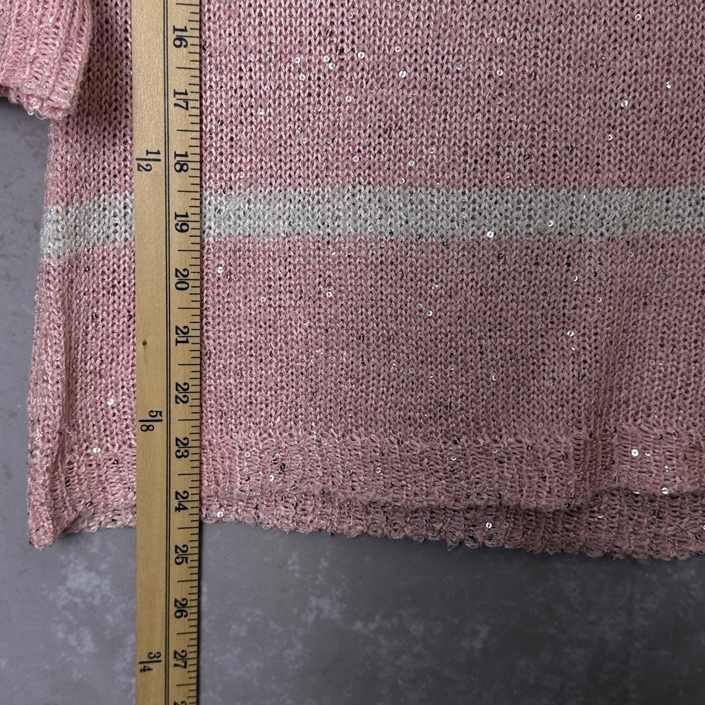Avalin Women's Large Pink White Striped Sequin Knit Sweater 3/4 Sleeve - Picture 5 of 7